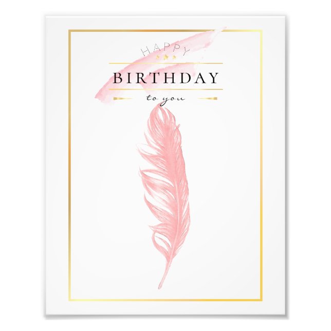 Vackerlig Pencil Teckning Rosa Feather Birthday Fototryck (Framsidan)