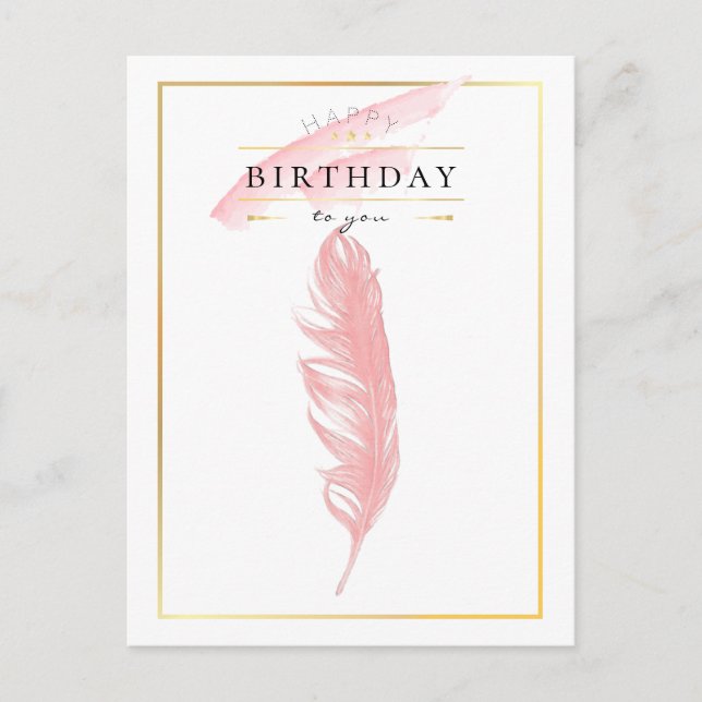 Vackerlig Pencil Teckning Rosa Feather Birthday Vykort (Framsida)