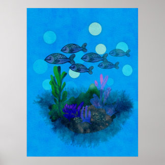 Vackerligt blått landskap poster