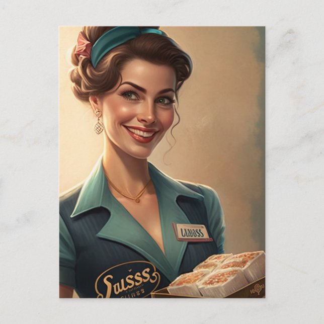 Vackerska Waitress Vykort (Framsida)