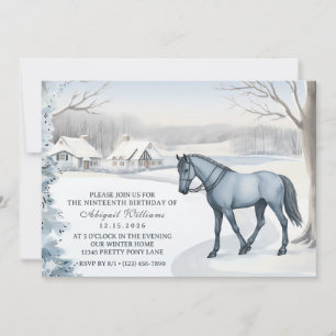 Vackerskogen Snowy White Horse Birthday Inbjudningar