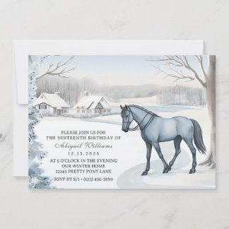 Vackerskogen Snowy White Horse Birthday Inbjudningar