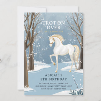 Vackerskogen Snowy White Horse Birthday Inbjudningar
