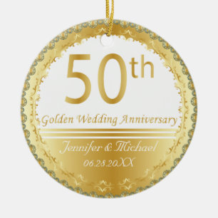 Vackert 50:e Golden Bröllop-årsdagen Julgransprydnad Keramik