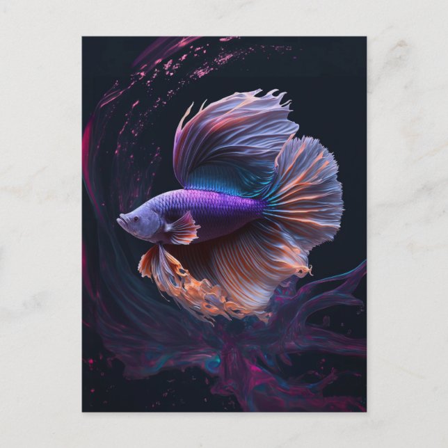 Vackert Abstrakt Lila Betta Fish Postcard Vykort (Framsida)