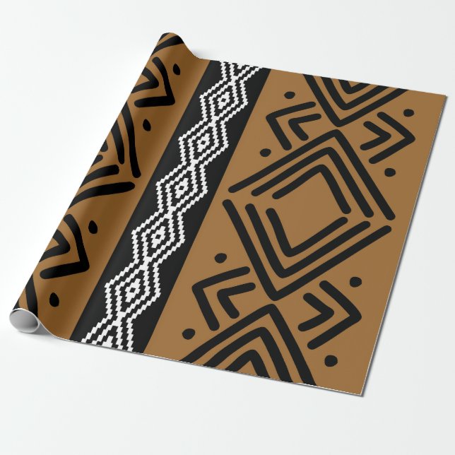 Vackert afrikanskt Bogolan Gift Wrap Presentpapper (Utrullad)