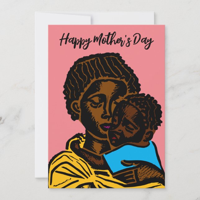 Vackert afrikanskt Mor och barnträ Julkort (Framsida)