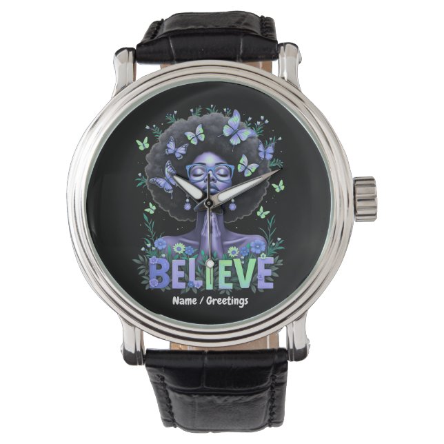 Vackert Afro Woman Black Queen Praying-pris Armbandsur (Framsida)