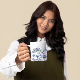 Vackert akvafärgblått blommönster kaffemugg