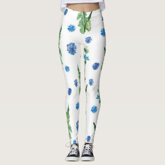 Vackert akvarell kornblommor mönster leggings
