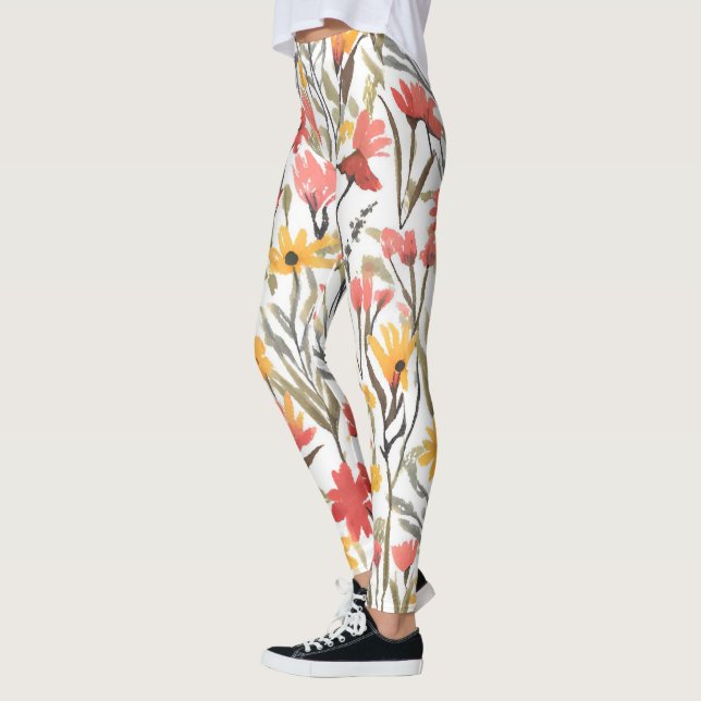 Vackert akvarellblommönster Botanisk blom- Leggings (Vänster)