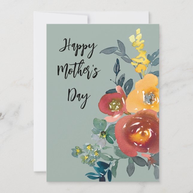 Vackert akvarellblommor Morsdags-kort Julkort (Framsida)