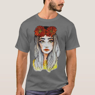 Vackert ansikte med röd blomma Woman Graphic Gift T Shirt