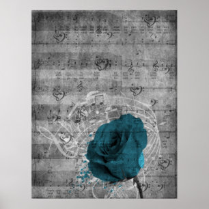 Vackert, antik, blå, ro-platta musik poster