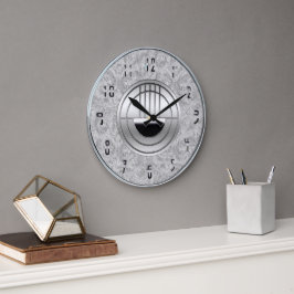 Vackert Art Deco Grått och Chrome Stil Clock Stor Klocka