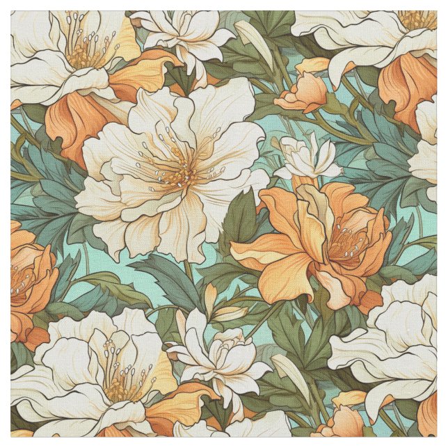 Vackert Art nouveau Blommönster Tyg (Närbild)