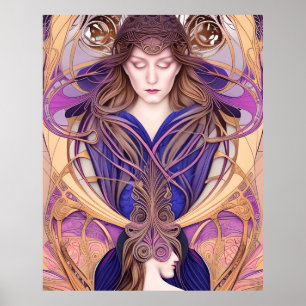 Vackert Art nouveau stil Blue lila Poster