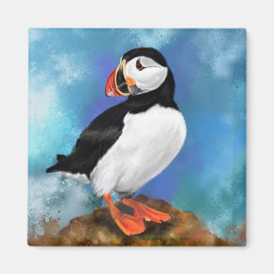 Vackert Atlantic Puffin Bird Magnet - Målning 