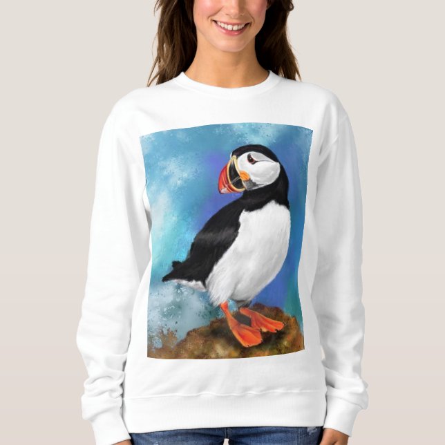 Vackert atlantisk puffin Bird Painting Miged T Shirt (Framsida)
