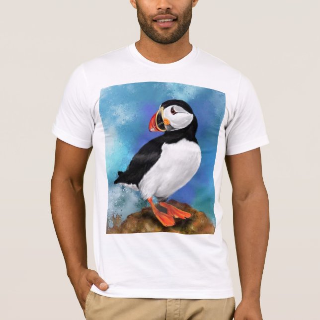 Vackert atlantiskt puffin Bird Painting Migment - T Shirt (Framsida)