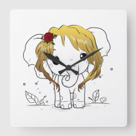 Vackert baby-elefant med gult hår fyrkantig klocka