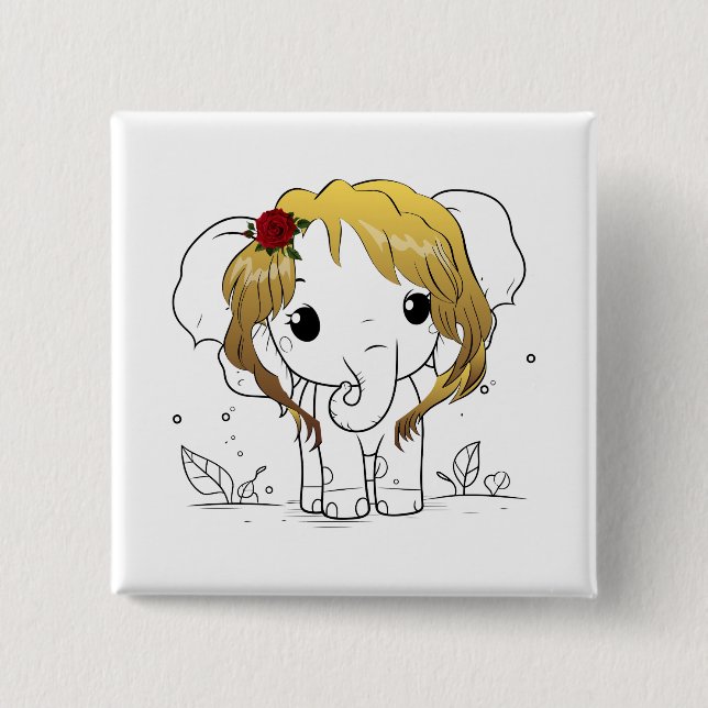 Vackert baby-elefant med gult hår knapp (Framsida)