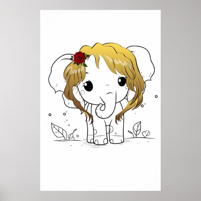 Vackert baby-elefant med gult hår poster (Framsidan)