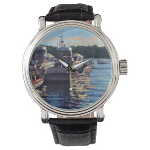 Vackert Bass Harbour Maine Fishing Boat Scene Armbandsur
