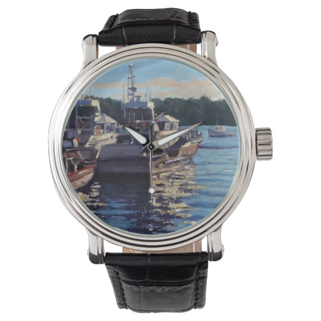 Vackert Bass Harbour Maine Fishing Boat Scene Armbandsur (Framsida)