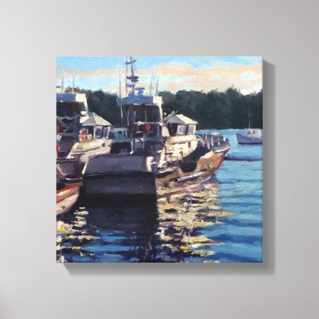 Vackert Bass Harbour Maine Fishing Boat Scene Canvastryck (Framsida)