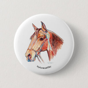 Vackert Bay Horse med Rosette Knapp