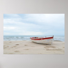 Vackert Beach Small Boat Blue Ocean Blå himmel