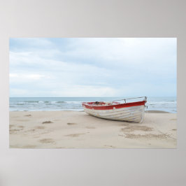 Vackert Beach Small Boat Blue Ocean Blå himmel Poster