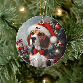 Vackert Beagle med Santa Hat Julgransprydnad Keramik