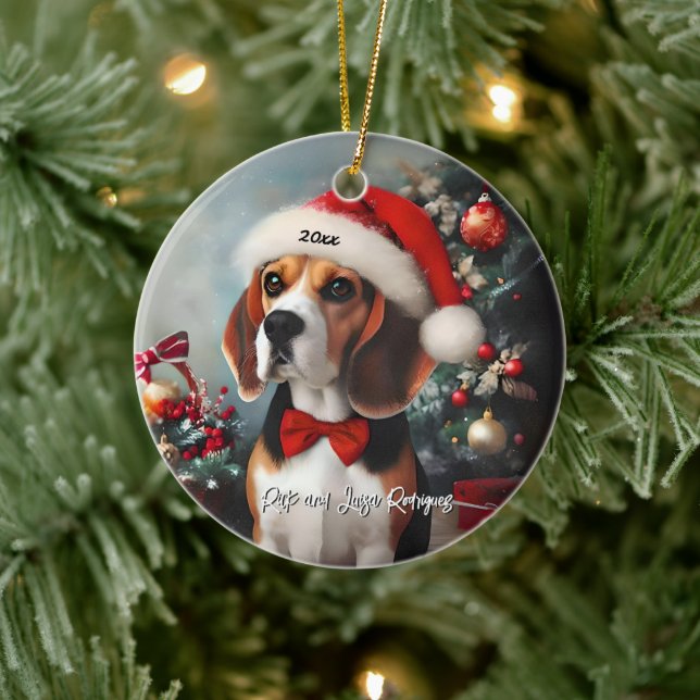 Vackert Beagle med Santa Hat Julgransprydnad Keramik (Träd)