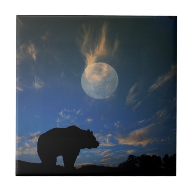 Vackert Bear och Måne Art Tile Kakelplatta (Framsidan)