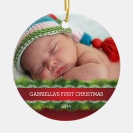 Vackert bebis första jul foto ornament