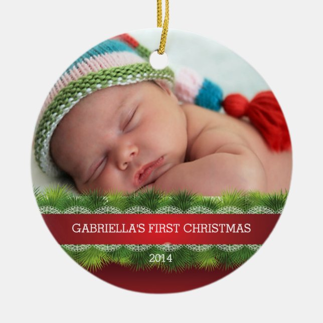 Vackert bebis första jul foto ornament (Framsidan)