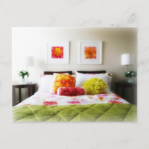 Vackert Bed and Bedroom Decor Vykort