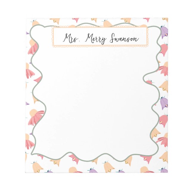 Vackert Bell Blommönster med Namn Anteckningsblock (Framsida)