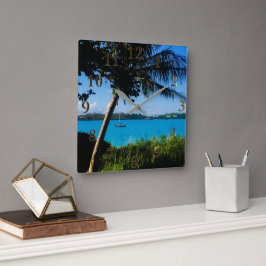 Vackert Bermuda Beach Boats Wall Clock Fyrkantig Klocka