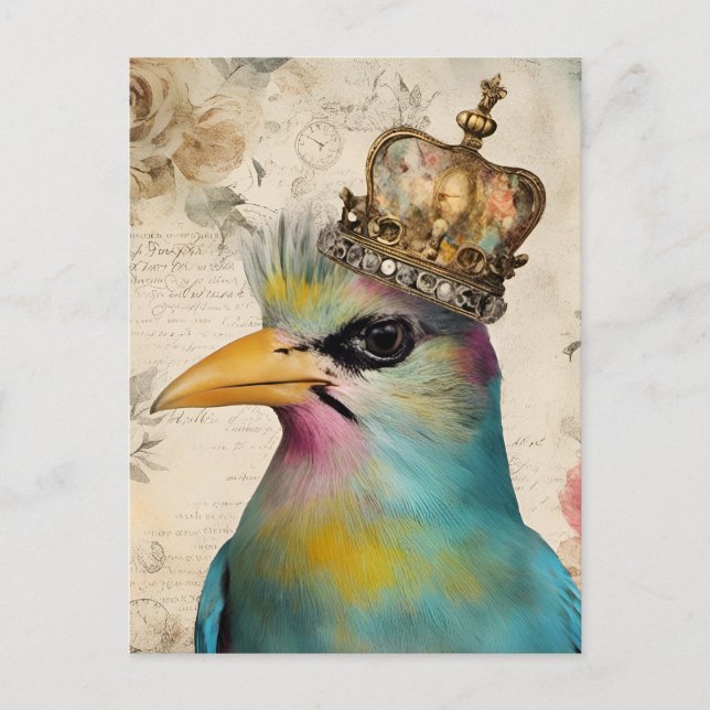Vackert Bird i en Krona Collage Vykort (Framsida)