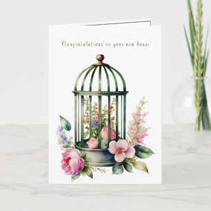 Vackert Birdcage Grattis på New Home Kort