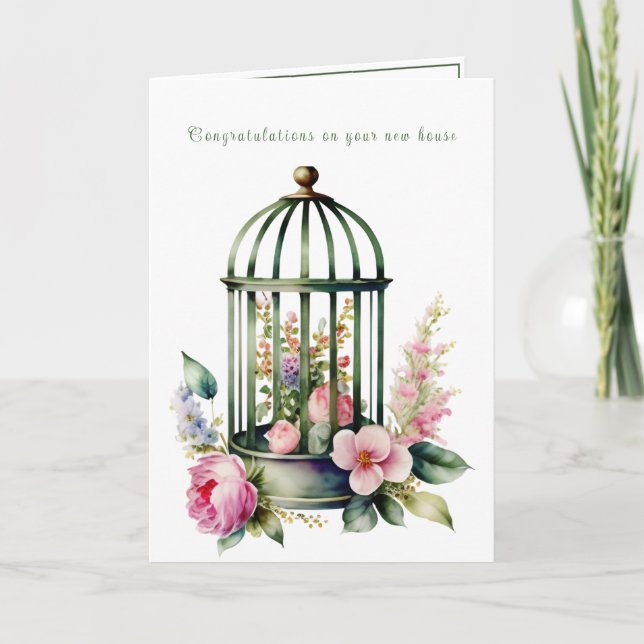 Vackert Birdcage Grattis på New Home Kort (Framsida)
