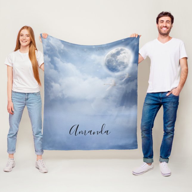 Vackert Blå himmel med flygande Svanar Fleecefilt (På plats)