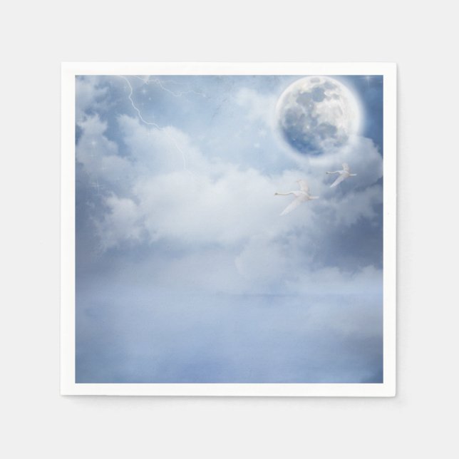 Vackert Blå himmel med flygande Svanar Pappersservett (Framsidan)