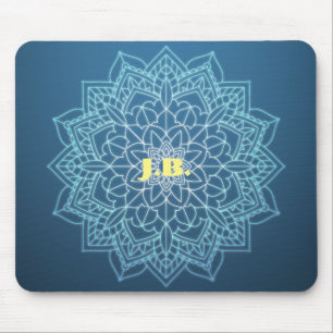 Vackert blå Mandala med Monogram Musmatta