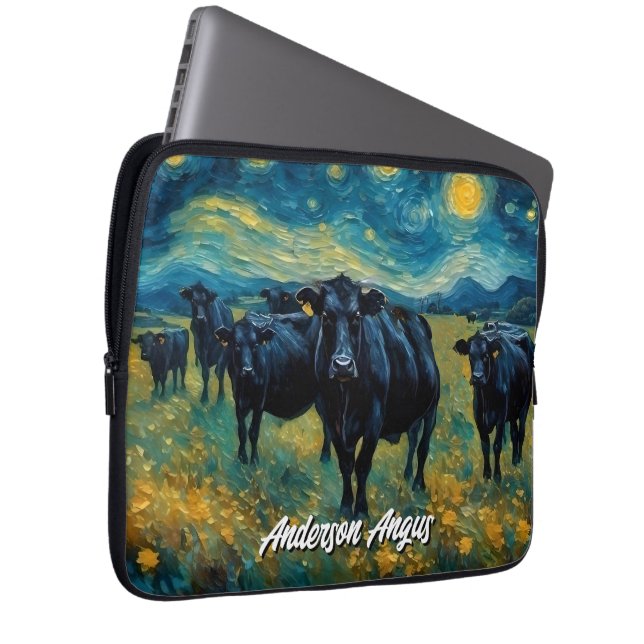 Vackert Black Angus Cattle Laptop Fodral (Framsidan Höger)