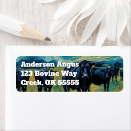 Vackert Black Angus Cattle Returadress Etikett