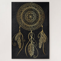 Vackert Black Guld Dream Catcher Mandala